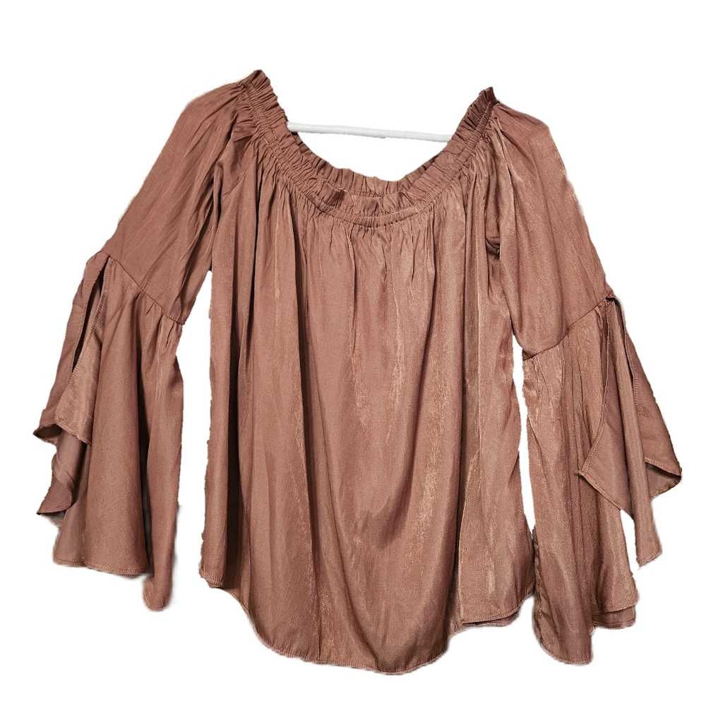 Paper Heart Off the Shoulder 3/4 Bell Sleeve Pink Bojo Top - Size XL